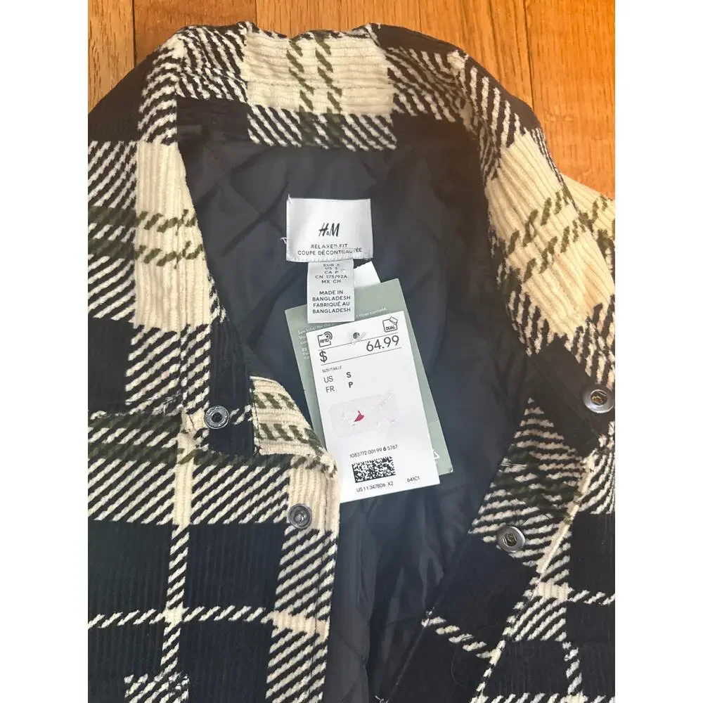 NEW H&M Oversized Flannel Overshirt Womens Sz Small Plaid Shacket Button Front